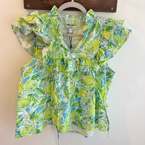 NWT Avara‎ Maddie Ruffled Tie Neck Top Large